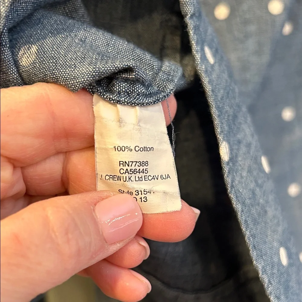 Vintage J. Crew Blue Polka Dot Chambray Button Down Shirt XS